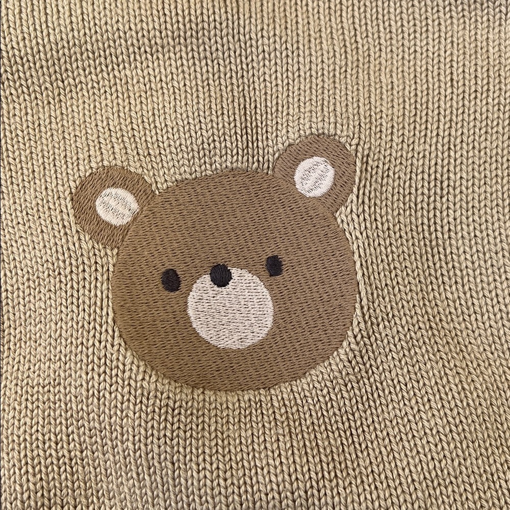 Jamie Kay tan teddy bear appliqué knit sweater kids size 4 unisex - Picture 2 of 5